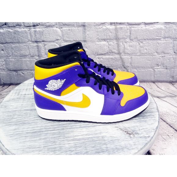 Nike Air Jordan 1 Mid "Lakers" Dark Concord/Taxi-White-Black	Men 9.5	New OG Box - Picture 7 of 14